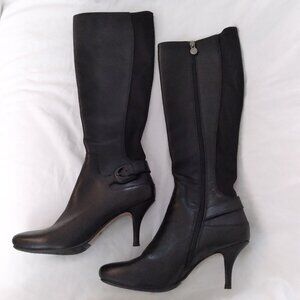 SoleMani "Rochelle" Black Tall Leather Boots, Size 7.5M